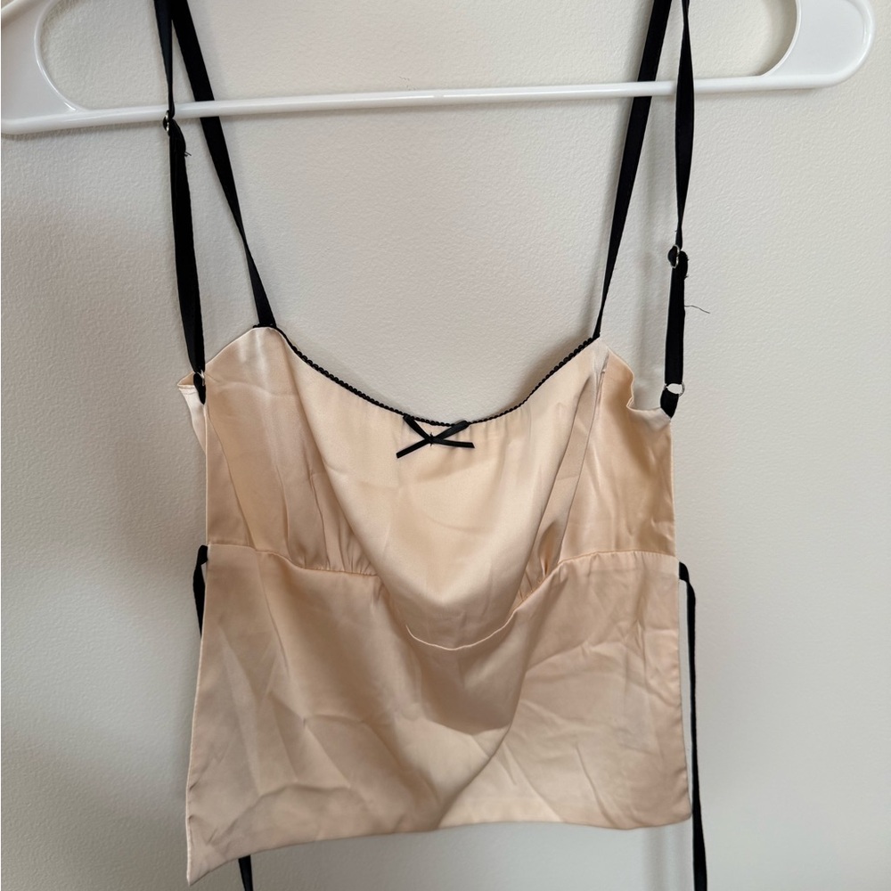 Edikted Cream Satin Top with Black Accents